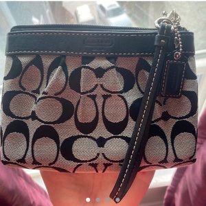Coach black and white monogram wristlet